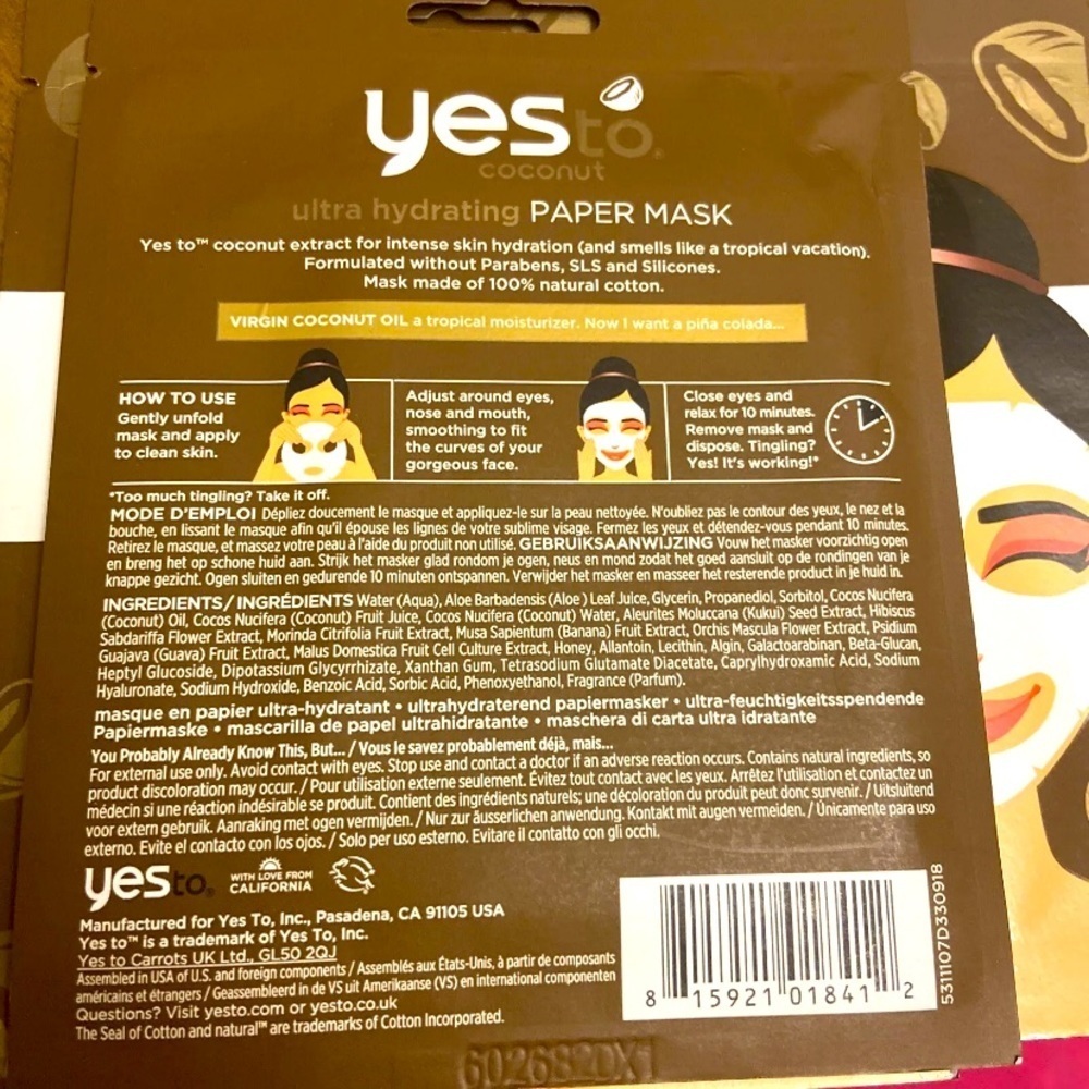 Yes To Coconut Hydrate and Restore Energizing Super Paper Face Mask 3 PACK - Picture 2 of 2
